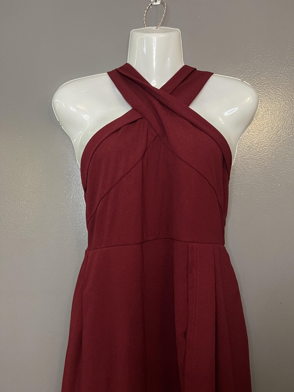 Halter Dress Womens Small Red Cross Front Sleeveless Wide Leg Formal Evening